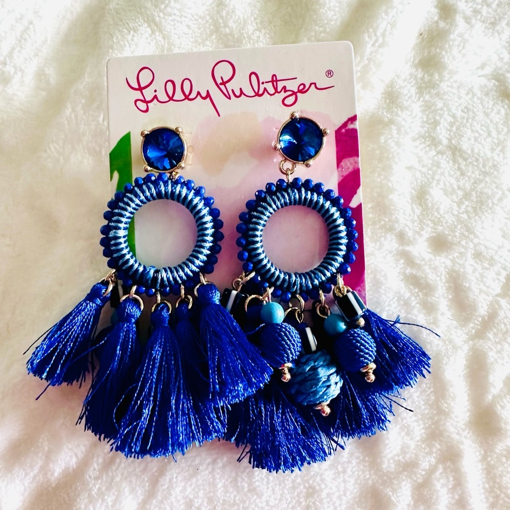 Lilly Pulitzer Alba Blue Raffia Earrings